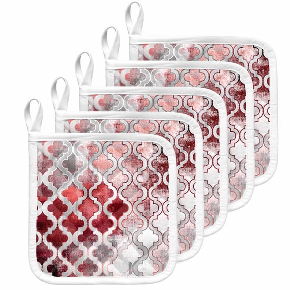 Red Morocco Pot Holders for Kitchen Heatproof Potholder, 5 Pack Rustic Country Smear Street Mottled Art Hot Pads Multipurpose Oven Pads Cloth Potholders Trivet for Cooking Baking