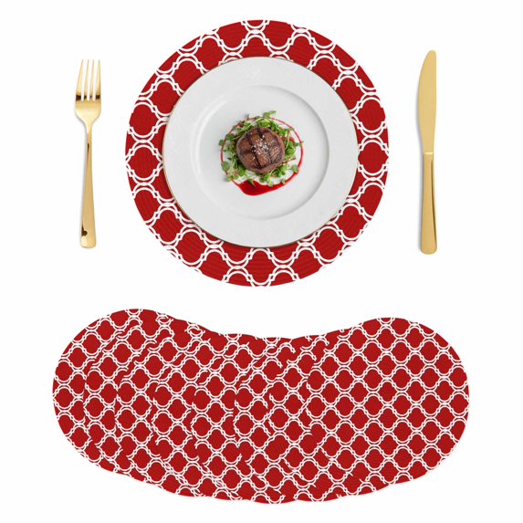 Red Morocco Round 15 Inch Placemats Set of 8, Geometric Moroccan National Abstract Art HeatResistant Non Slip Place Mats for Dining Table, Wipeable Braided Kitchen Table Mats for Housewarming