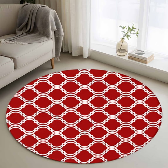 Red Morocco Round Area Rug 3.3Ft Washable Circle Rugs for Dining Room Table, Geometric Moroccan National Abstract Art Non-Slip Carpet Floor Mats Indoor Outdoor Carpet Runner Aesthetic Home Decor