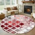 thumbnail image 1 of Red Morocco Round Area Rug 5 FT, Non Slip Bedroom Area Rug, Rustic Country Smear Street Mottled Art Washable Soft Circular Carpet Non-Shedding Floor Mat for Kitchen Dining Room Foyer Balcony Dorm, 1 of 9