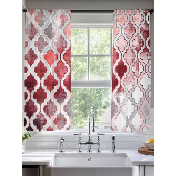 Red Morocco Sheer Curtains 63 Inches Long 2 Panels Abstract Retro Light Filtering Semi Sheer Window Curtains Drapes for Bedroom Living Room 52"x63"