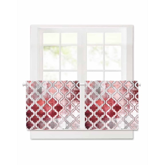 Red Morocco Short Blackout Curtains 24 Inch Long Abstract Retro Tribal Geometric Ethnic Rod Pocket Kitchen Curtains, 2 Panels Thermal Insulated Darkening Drapes for Bedroom, 30"W x 30"L