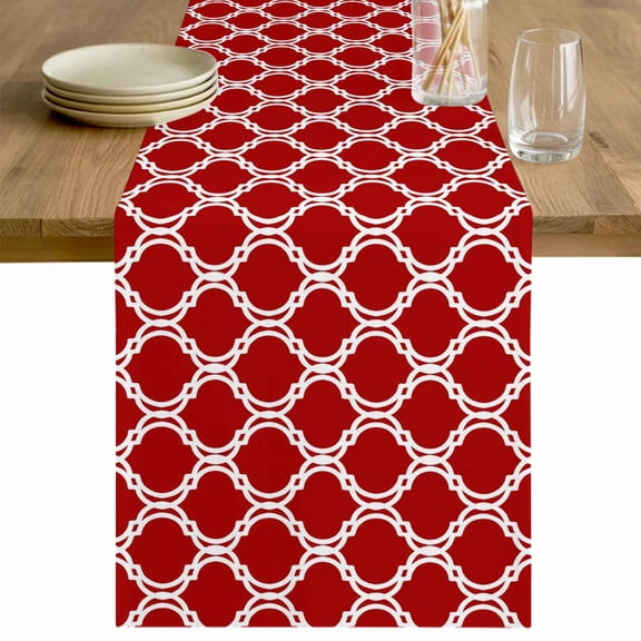 Red Morocco Table Runner - 36 Inch Long Geometric Moroccan National Abstract Art Cotton and Linen Blended Dress Scarves Farmhouse Table Runner for Kitchen Dining, Coffee Table, 13" x 36"