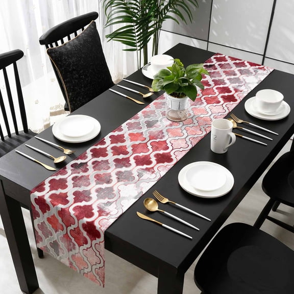Red Morocco Table Runner 36 Inches Small, Rustic Country Smear Street Mottled Art Kitchen Dining Burlap Linen Tablerunner for Small/Round/Square/Wedding/Coffee/Dining Table Party Home Décor 13 x 36