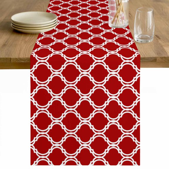 Red Morocco Table Runner - 48 Inch Long Geometric Moroccan National Abstract Art Cotton and Linen Blended Dress Scarves Farmhouse Table Runner for Kitchen Dining, Coffee Table, 13" x 48"