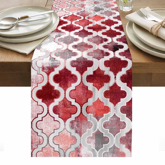 Red Morocco Table Runner - 70 Inch Long, Kitchen Dining Table Runner Dresser Scarves, Rustic Country Smear Street Mottled Art Farmhouse Decor for Coffee Tables Wedding Party Banquet