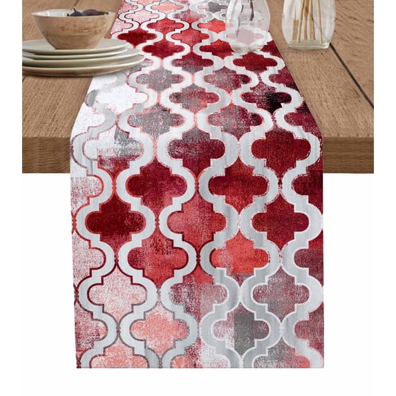 Red Morocco Table Runner Rustic Country Smear Street Mottled Art Tablerunners 13 x 108 Inch, Table Decorations Tabletop Scarf for Summer Gathering Holiday Farmhouse Kitchen Dining Decor