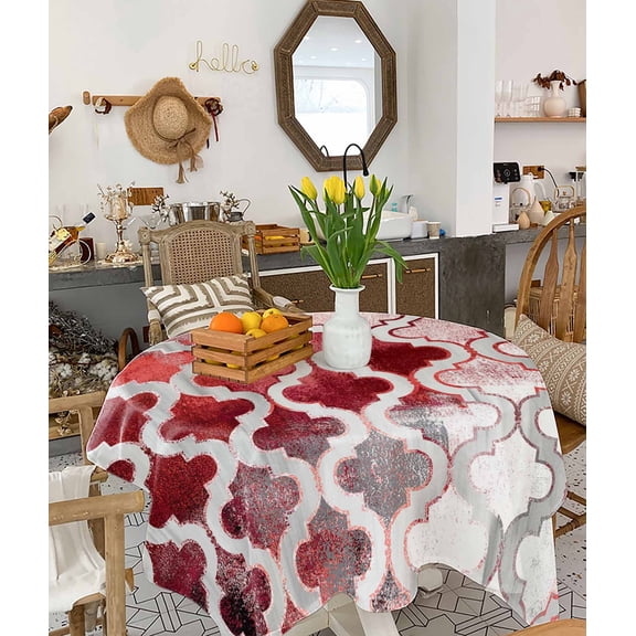 Red Morocco Tablecloth Square Table Cloth 54x54, Waterproof Tablecloth Outdoor Table Cloth, Rustic Country Smear Street Mottled Art Washable Table Cover for Kitchen Dining Party