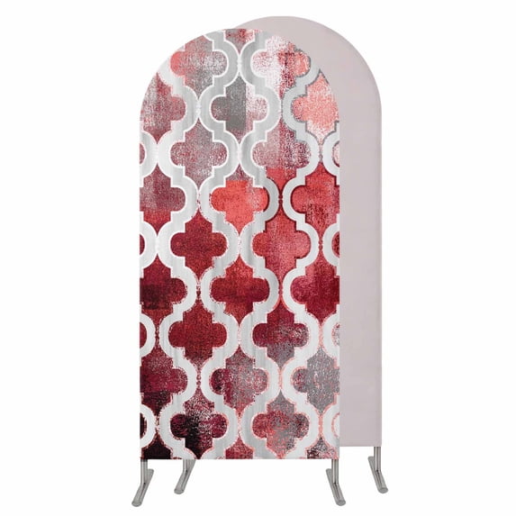 Red Morocco Wedding Arch Cover, Stretchy Spandex Arch Backdrop Stand Covers 5 FT, Rustic Country Smear Street Mottled Art Round Top Arched Backdrop Cover for Birthday Party Ceremony Baby Shower Event