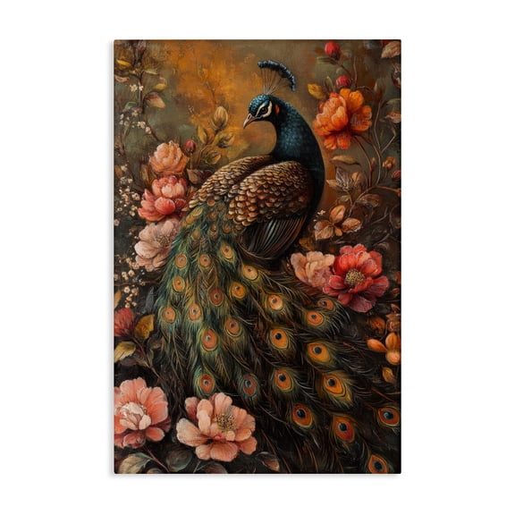 Stupell Industries Red Morris Inspired Peacock Canvas Wall Art, design by Petal Prints Design