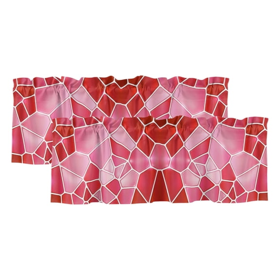 Red Mosaic 2 Panels Kitchen Valance, Modern Abstract Crimson Tiles Geometric Art Curtains Valances for Small Windows Rod Pocket Window Treatments for Living Room Bedroom 54"W x 18"L