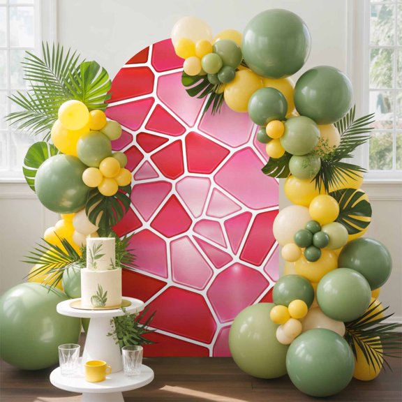 Red Mosaic Arch Backdrop Cover, 5FT, Modern Abstract Crimson Tiles Geometric Art Spandex Arch Covers Double-Sided Backdrop for Wedding Birthday Party Photo Background Decoration