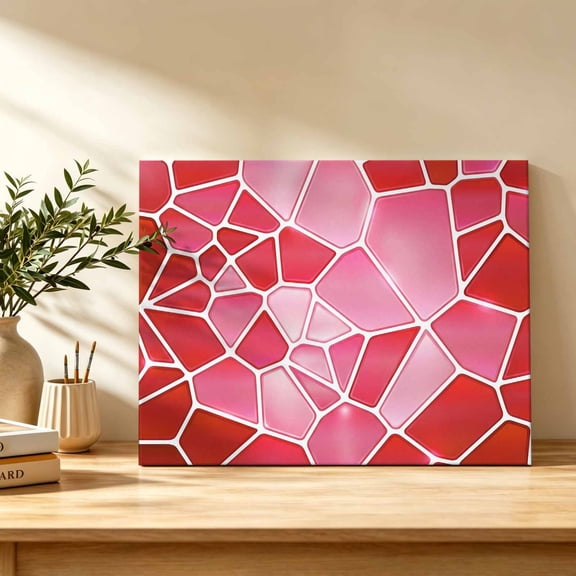 Red Mosaic Canvas Wall Art, Modern Abstract Crimson Tiles Geometric Art Wall Art Prints Artwork Framed Canvas Ready to Hang Art Pictures for Bathroom, Dressing Table, Entryway 12" x 8"