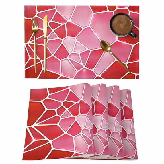 Red Mosaic Placemats Set of 2, Modern Abstract Crimson Tiles Geometric Art Non-Slip Place Mats Washable Table Mats for Kitchen Dining Table Decorations Indoor/Outdoor