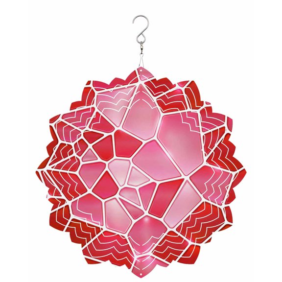 Red Mosaic Wind Spinner for Garden Yard 8In, Modern Abstract Crimson Tiles Geometric Art 3D Stainless Steel Kinetic Hanging Wind Spinners Rustproof Outdoor Decor for Lawn Patio Home