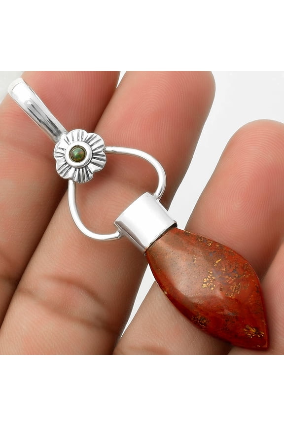 Red Moss Agate & Black Ethiopian Opal 925 Sterling Silver Pendant Jewelry P-1583 SDP117140