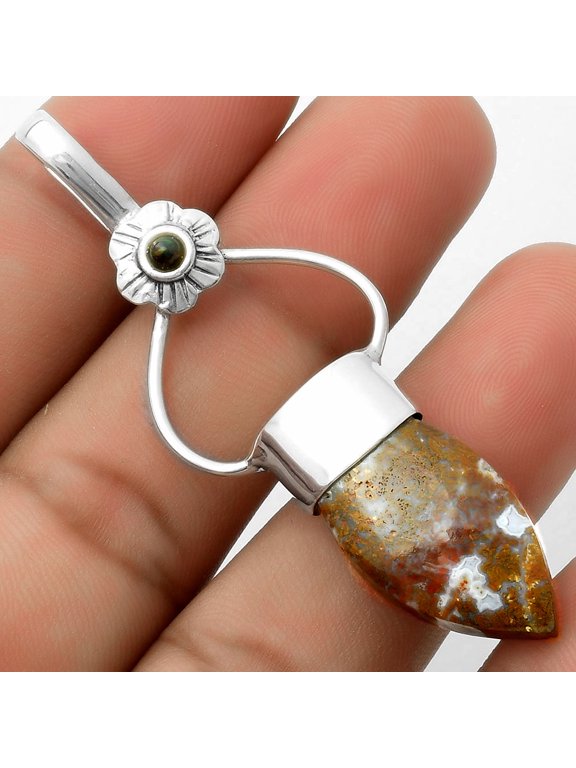 Red Moss Agate & Black Ethiopian Opal 925 Sterling Silver Pendant Jewelry P-1583 SDP117151