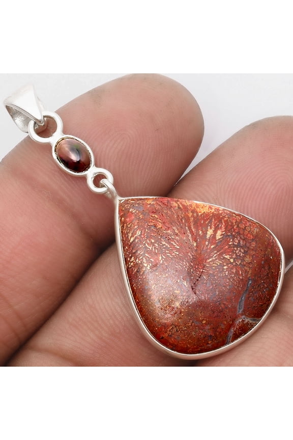 Red Moss Agate & Chalama Black Opal 925 Sterling Silver Pendant Jewelry P-1098 SDP105160