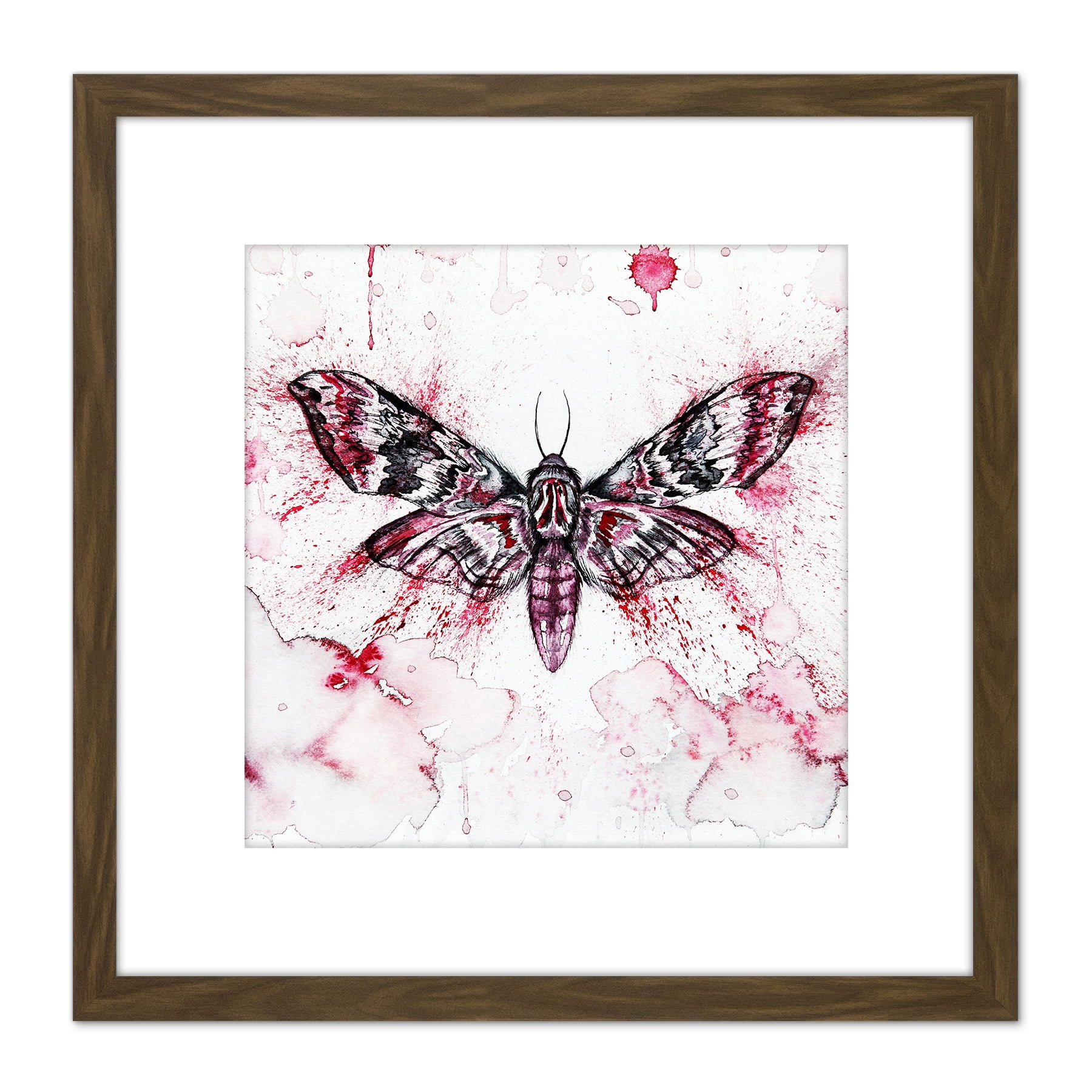 Red Moth Wings Insect Watercolour Painting 8X8 Inch Square Wooden ...