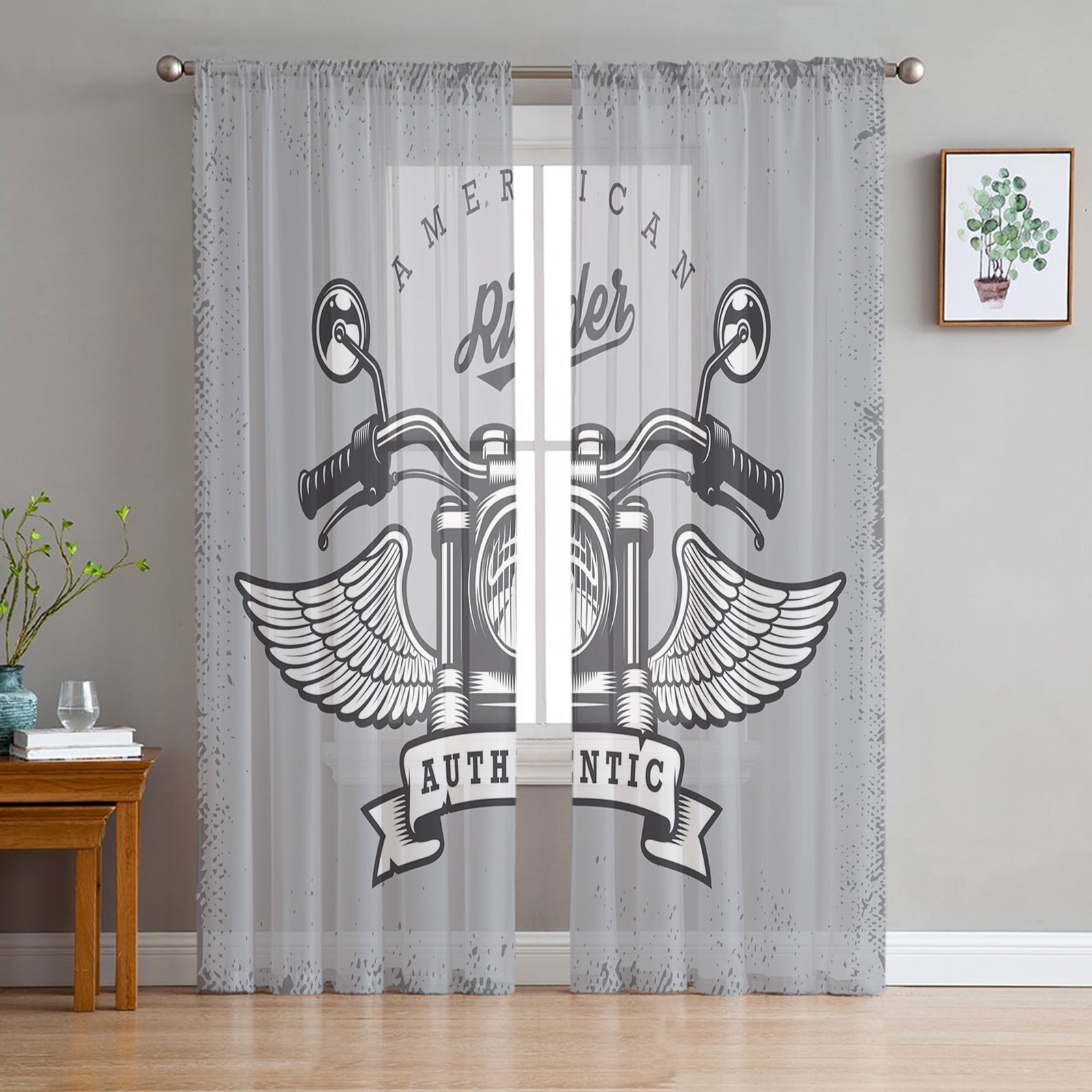 Red Motorcycle Stars Plate Retro Tulle Curtains for Living Room ration ...