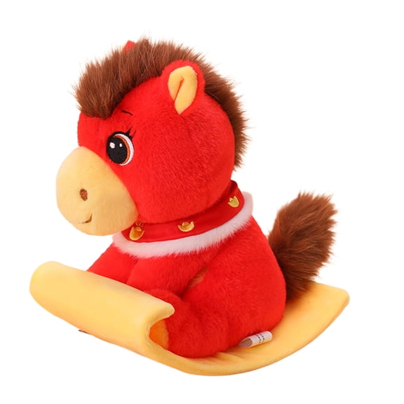 Red Motorized Rocking Horse Plush Doll 2026 Zodiac Soft Polyester Fiber Electric Shaking Toy For Christmas New Year Celebration
