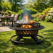 Red Mountain Valley 47" Wood Burning Fire Pit with 360  Adjustable Grill, Heavy-Duty Steel 2-in-1 Fire Pit & BBQ Table for Patio, Backyard, Camping, Cookout