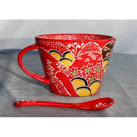Red Mountain Ranges Landscape Porcelain Coffee Tea Cafe Mug With Spoon Set Of 2