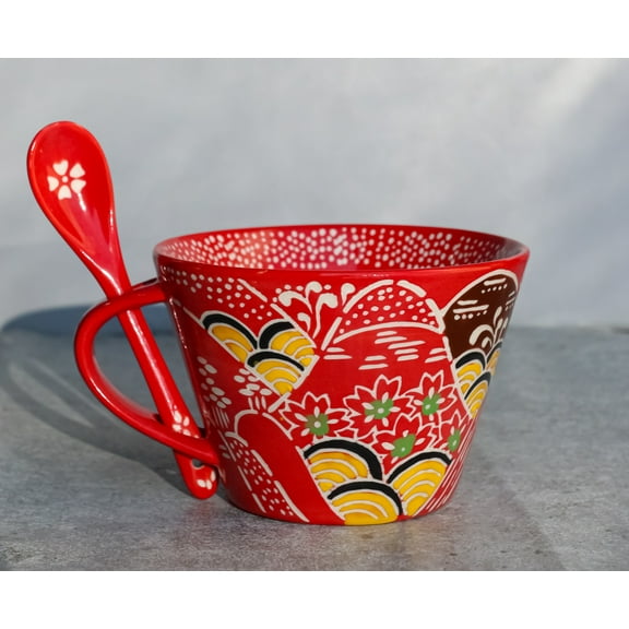 Red Mountain Ranges Landscape Porcelain Coffee Tea Cafe Mug With Spoon Set