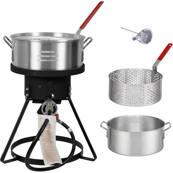 Red Mountain Valley 10.5-Quart Outdoor Propane Fish Fryer with Aluminum Filter Basket and Thermometer for frying fish, wings, 50,000 BTU Gas Propane Deep Fryer, 0-5 PSI Regulator, Full CSA Approved