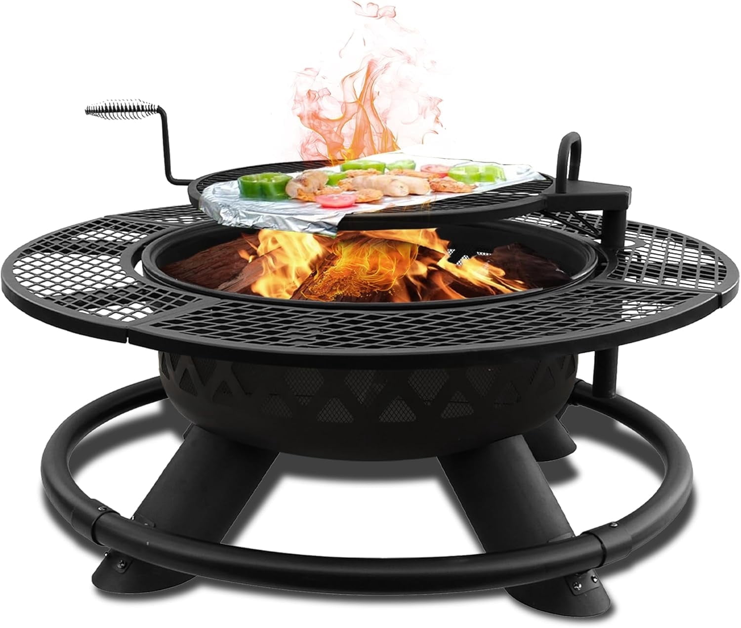 Vantana 47" Outdoor Fire Pit | with Adjustable Grill & 2-in-1 Steel Table & Cooking Grates | Outdoor BBQ for Patio Backyard Picnic