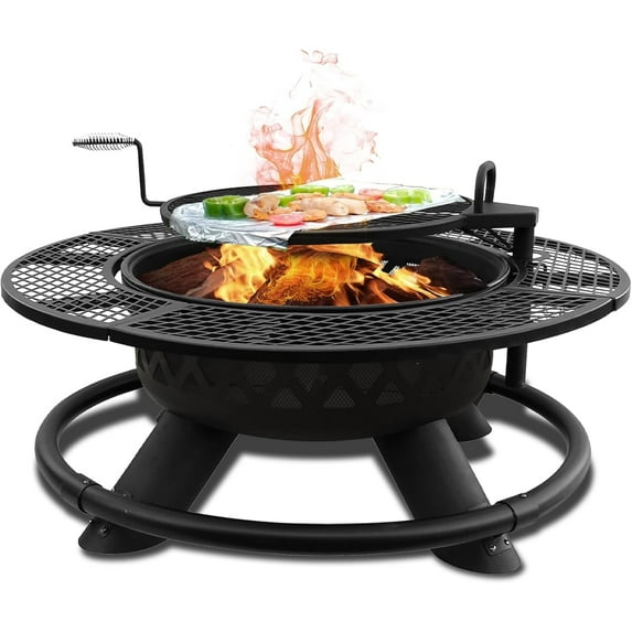 Vantana 47" Outdoor Fire Pit | with Adjustable Grill & 2-in-1 Steel Table & Cooking Grates | Outdoor BBQ for Patio Backyard Picnic