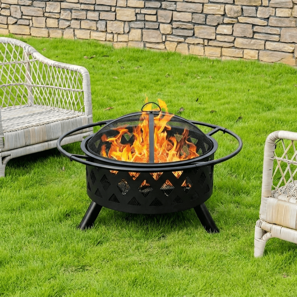 Red Mountain Valley 30" Wood Burning Fire Pit with Spark Screen & Poker, Heavy-Duty Steel Outdoor Fire Pit for Backyard, Patio, Garden Bonfire & Camping