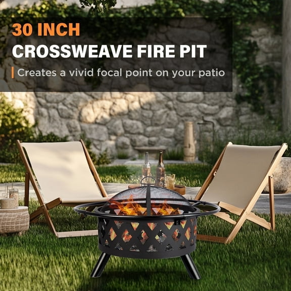 Red Mountain Valley 30" Wood Burning Fire Pit with Spark Screen & Poker, Heavy-Duty Steel Outdoor Fire Pit for Backyard, Patio, Garden Bonfire & Camping