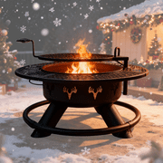 Red Mountain Valley 47" Wood Burning Fire Pit with Deer Head Design, Outdoor Steel Fire Pit Bowl with 360° Grill for Patio, Backyard, Camping & BBQ