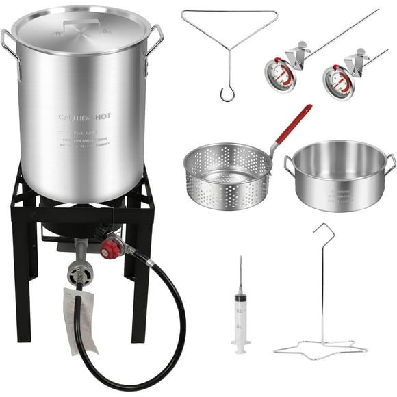 Red Mountain Valley Outdoor Propane Turkey Deep Fryer Set 30&10 Quart Fish Fryer with Basket, 50,000 BTU Burner, Large Seafood Boiler Kit, Outdoor Cooking for Frying, Boiling