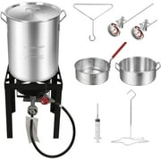 Red Mountain Valley 30QT & 10QT Propane Turkey Fryer Set, Outdoor Aluminum Fish Fryer & Seafood Boiler Kit with Basket, 50,000 BTU Burner for Camping & Backyard Cooking