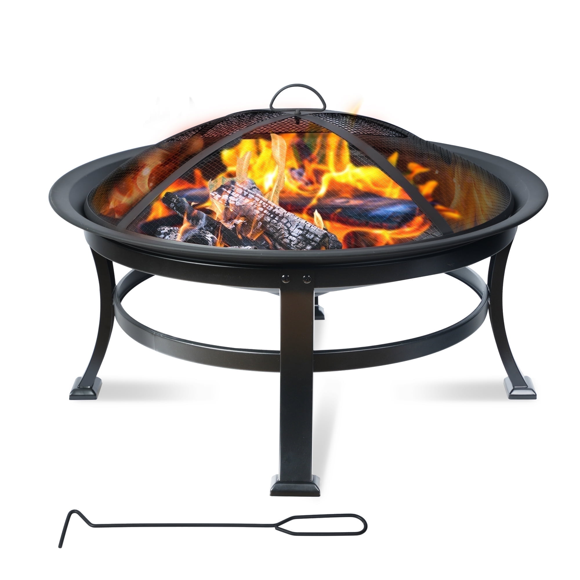 Red Mountain Valley 30" Steel Outdoor Wood Burning Fire Pit for Patio Backyard BBQ with Spark Screen, Cover and Poker