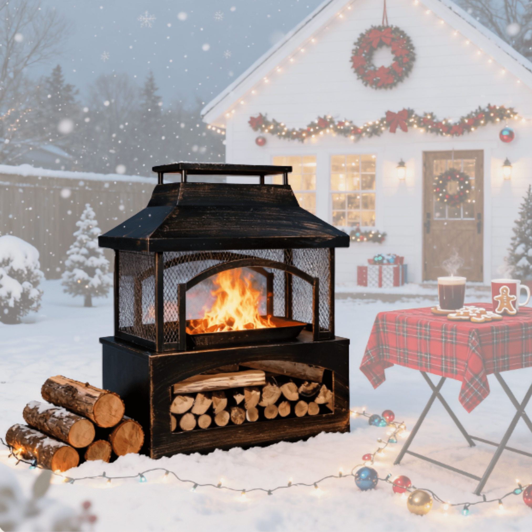 Red Mountain Valley 37" Outdoor Wood Burning Fireplace, Outdoor Fire Pit for Patio Garden Backyard