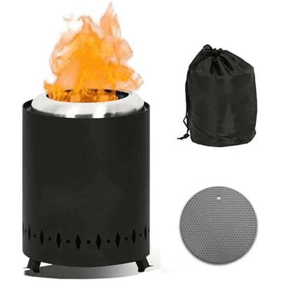 Red Mountain Valley Smokeless Tabletop Fire Pit with Mat, Portable Mini Low Smoke Camping Stove for Table and Outdoor, with Travel Bag and Fireproof Mat, Stainless Steel Black$$Garden & Patio