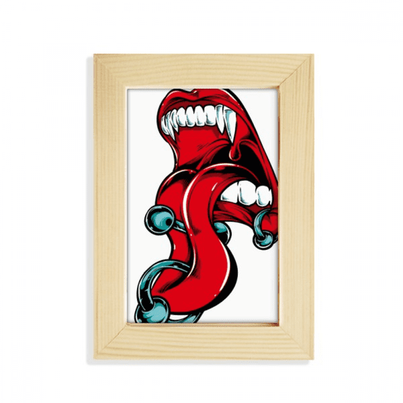 Red Mouth Tongue Stud Canine Teeth Desktop Display Photo Frame Picture Art Painting 5x7 inch