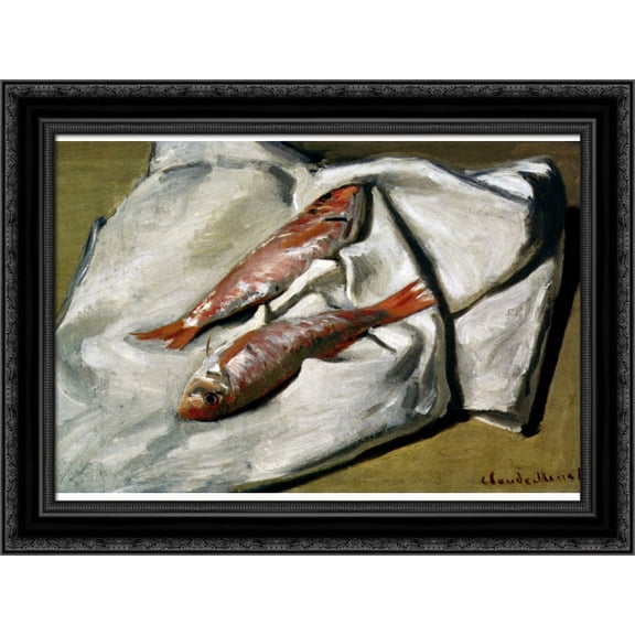 Red Mullet 24x19 Black Ornate Wood Framed Canvas Art by Monet, Claude