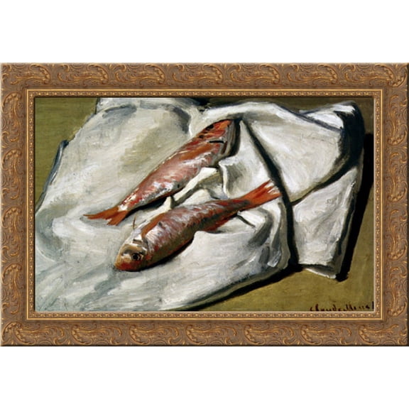 Red Mullet 24x19 Gold Ornate Wood Framed Canvas Art by Monet, Claude