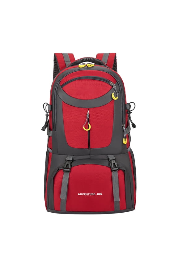 Red Multi Functional Mountaineering Bag Summer Large Capacity Waterproof Outdoor Hiking Backpack With Load Reduction Design, Breathable Straps And Durable Material For Travel And Camping,