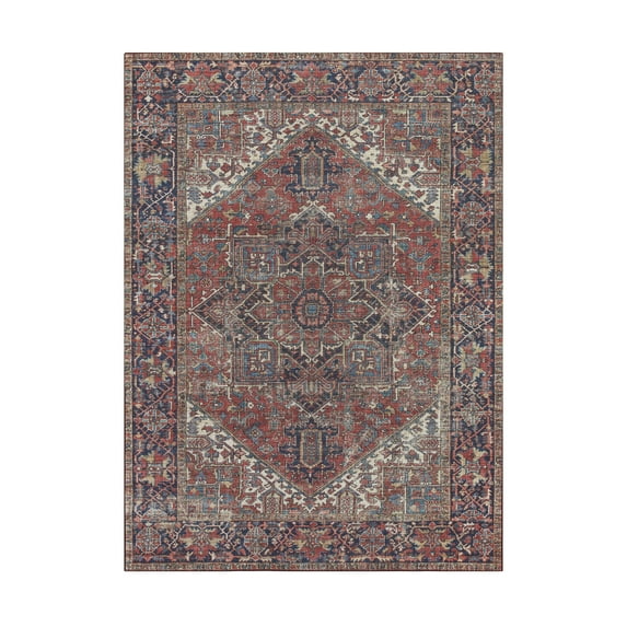 Red Multi Medallion Skid-Resistant Area Rug, 5' x 7'