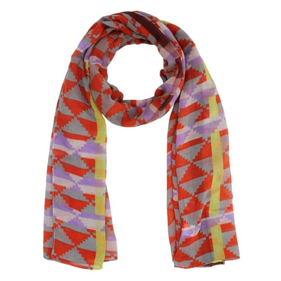 Red Multicolor Gradient Geometric Checkered Scarf Shawl