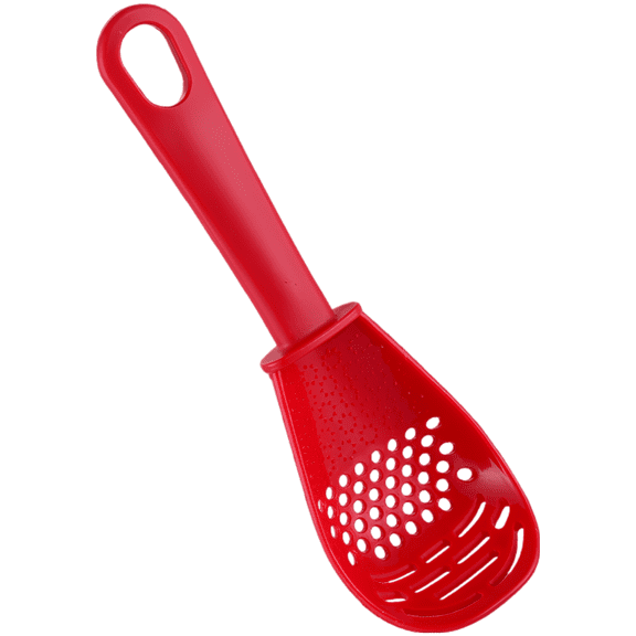 Red Multifunctional Cooking Spoon, Slotted Strainer Masher with Grinding Garlic Ginger Base, Heat-Resistant Non-Stick Rice Serving Scoop, 8.9 x 2.8 in / 22.5 x 7 cm for Kitchen