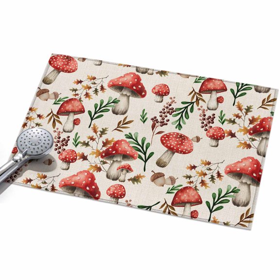 Red Mushroom 2x3ft Non Slip Area Rug Vegetables Plants Leaf Pine Cone Rustic Washable&nbsp;Soft Area Rugs for Living Room, Indoor&nbsp;Circle Carpet for Bedroom Dining Room Kitchen