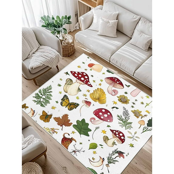 Red Mushroom Area Rug for Bedroom 4x6 Ft Colorful Plant Flowers Leaf Super Soft fuzzy Throw Rug Non-Slip Fluffy Plush Indoor Floor Carpet for Living Room Nursery Home Decor