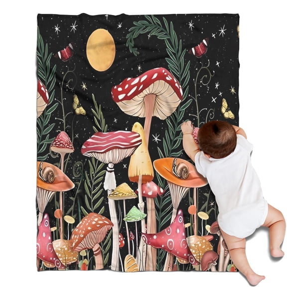 Red Mushroom Butterfly Black Pattern Blanket,Comfortable Soft Flannel Throw Blanket,All Season,Warm Lightweight Blankets for Sofa Bed Couch Living Room Chair,30"x40"