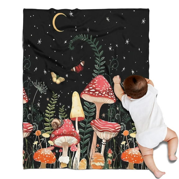 Red Mushroom Butterfly Black Pattern Blanket,Comfortable Soft Flannel Throw Blanket,All Season,Warm Lightweight Blankets for Sofa Bed Couch Living Room Chair,30"x40"